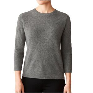 Talbots Pure Cashmere Sweater Women’s L Gray Crewneck 3/4 Sleeve 100% Cashmere